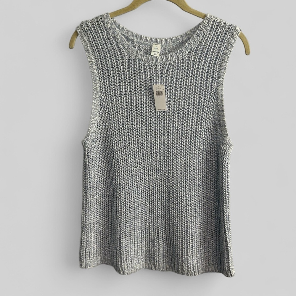 Old Navy New baby blue woven knit sweater vest ladies large preppy academia